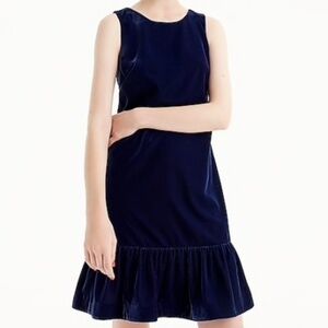 New J Crew Velvet Ruffle-hem Sleeveless Dress Vivid Ink Navy Size 2‎ MRPR $138